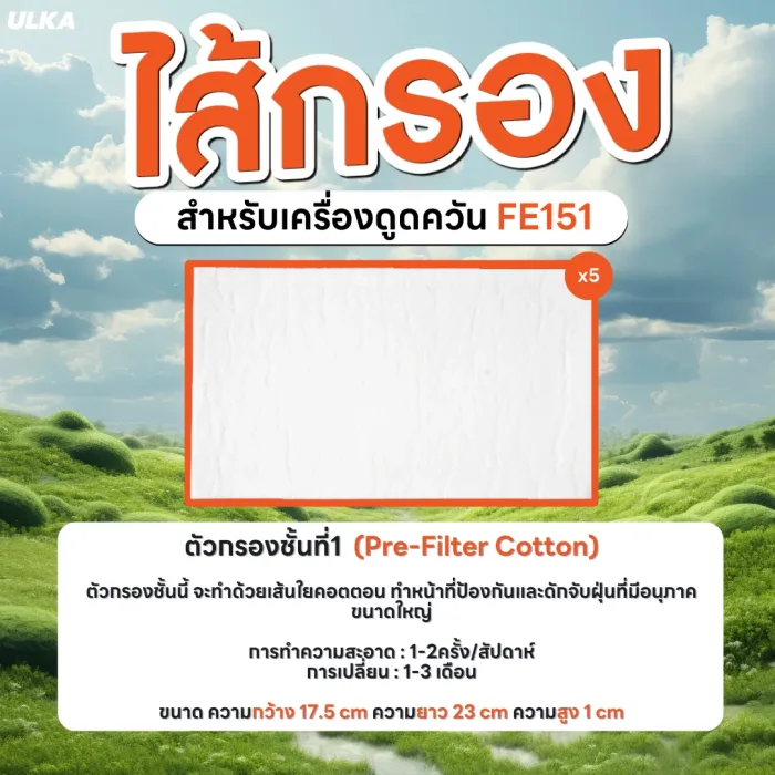 ไส้กรอง ไส้กรองเครื่องดูดควัน รุ่น ULKA FE151 Filter Cotton HEPA Carbon กรองหยาบ กรองละเอียด กรองคาร์บอน - Image 2