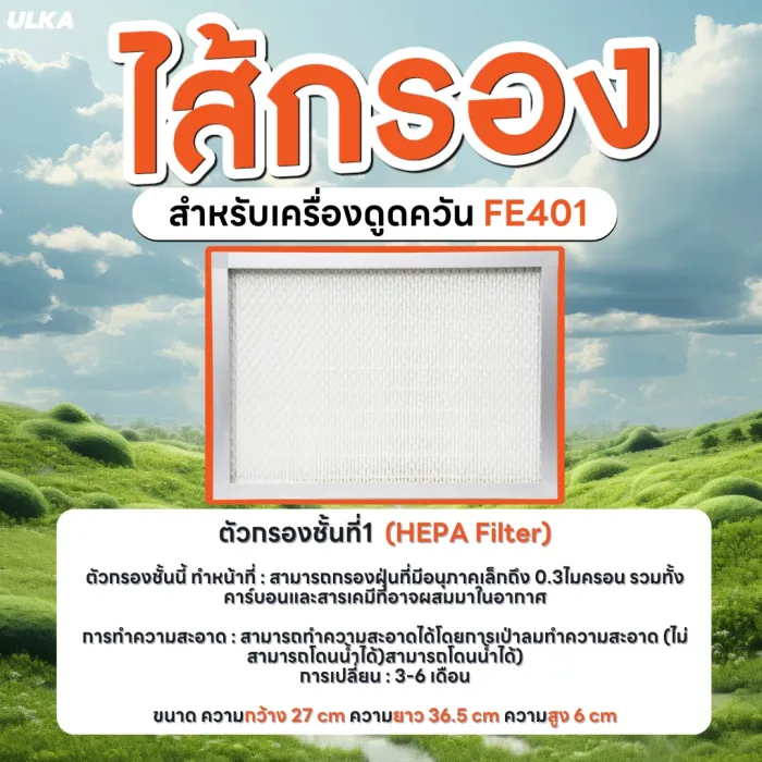 ไส้กรอง ไส้กรองเครื่องดูดควัน รุ่น ULKA FE401 Filter Cotton HEPA Carbon กรองกันไฟ หยาบ ความชื้น ละเอียด คาร์บอน - Image 4