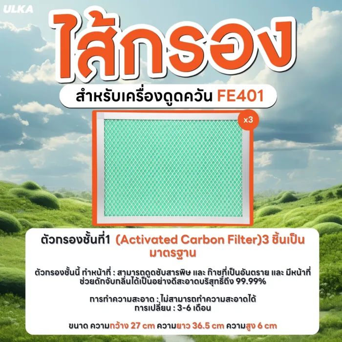 ไส้กรอง ไส้กรองเครื่องดูดควัน รุ่น ULKA FE401 Filter Cotton HEPA Carbon กรองกันไฟ หยาบ ความชื้น ละเอียด คาร์บอน - Image 3