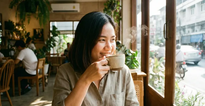 คนกำลังดื่มกาแฟ